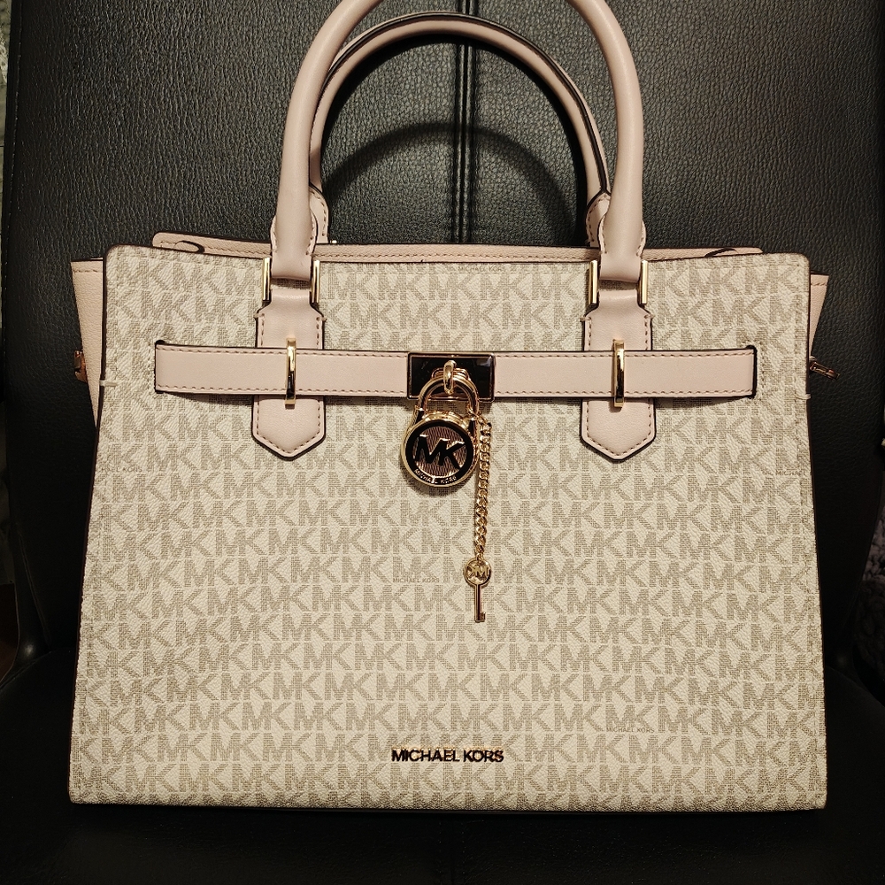 MICHAEL KORS 
Hamilton Medium Logo Satchel
Powder Blush Multi 
NWT